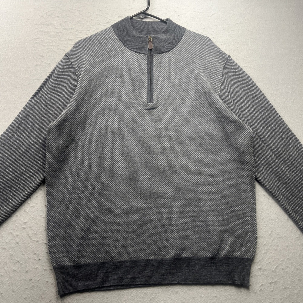 Belford Textured Quarter Zip XL Gray Merino Wool Preppy‎ Golf Elbow Patches